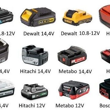 reparatii scule O colecție de diverse acumulatoare pentru unelte electrice.